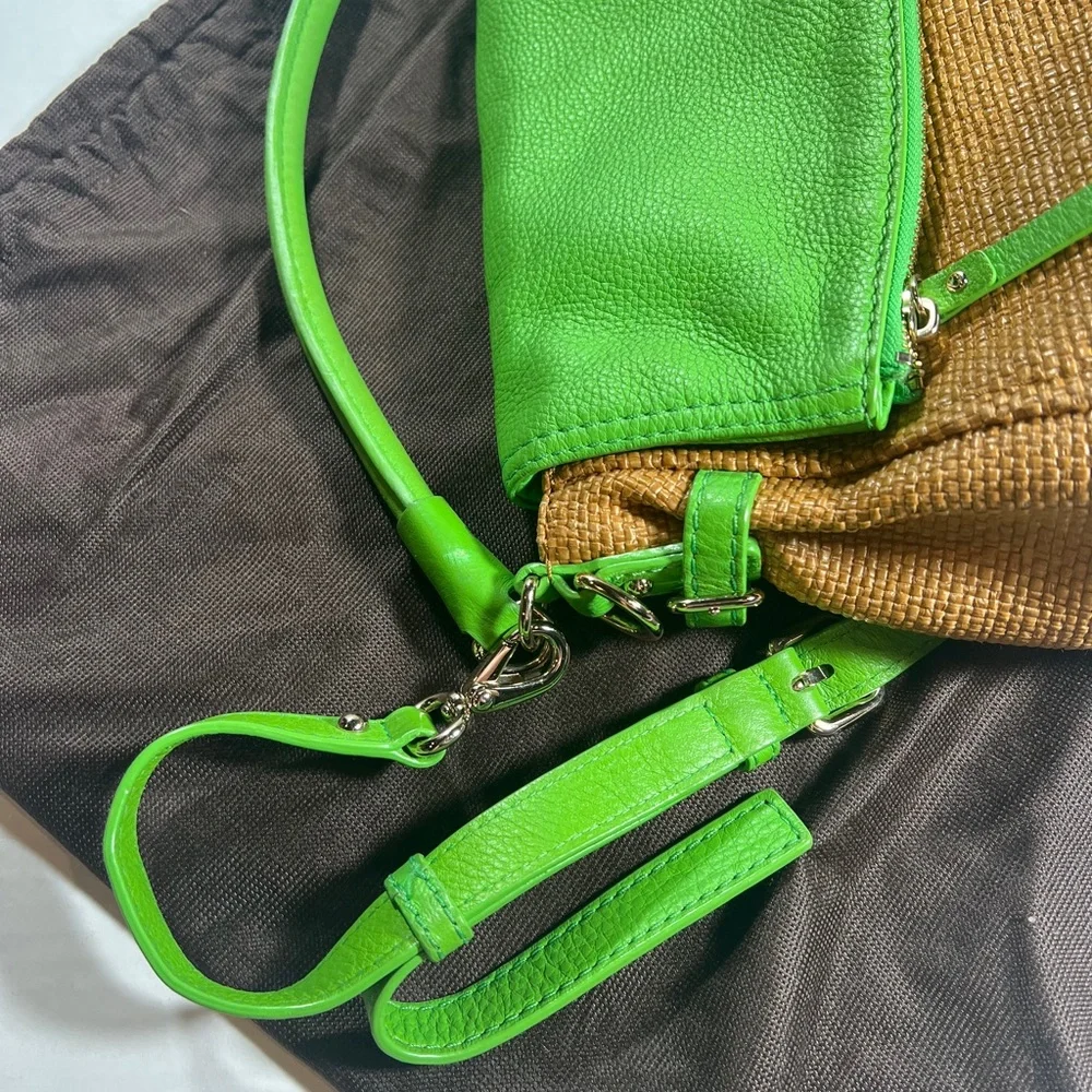 kate spade Green and Brown Woven Leather Flap Crossbody